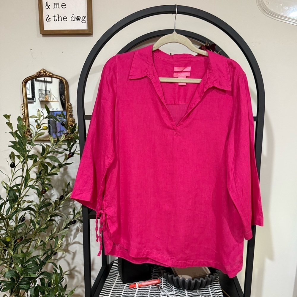 Issac Mizrahi New York Women's Pink v-neck Top